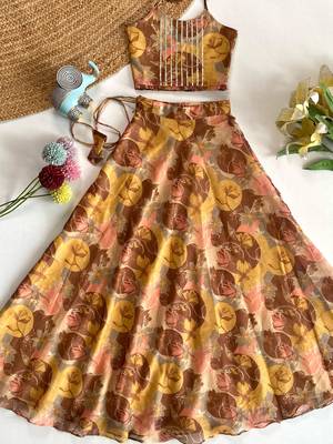 girls traditional yellow soft chanderi skirt and top set 4
