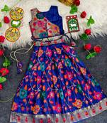 Girls violet floral woven lehenga choli set with tie-up top & flowy skirt