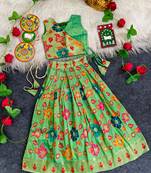 Girls pista floral woven lehenga choli set with tie-up top & flowy skirt