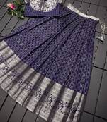 Girls navy woven kanchipuram style lehenga set with silk skirt, crop top & latkans