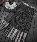 Girls black woven kanchipuram style lehenga set with silk skirt, crop top & latkans