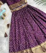 Girls wine bandhani skirt and top set with radha krishna motif back design
