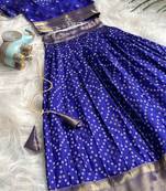 Girls violet bandhani skirt and top set with radha krishna motif back design
