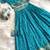 Girls sky bandhani skirt and top set with radha krishna motif back design