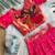 Girls pink bandhani skirt and top set with radha krishna motif back design