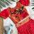 Girls red bandhani skirt and top set with radha krishna motif back design
