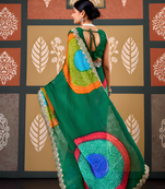 Green floral print chiffon ethnic saree
