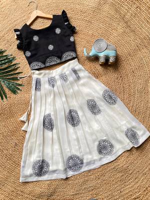 Girls white and black mandala embroidered lehenga choli set 1