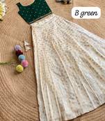 Girls off-white embroidered silk blend polka dot skirt with zari weaving top