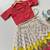 Girls pink silk blend woven lehenga choli with ruffle sleeves & shawl collar