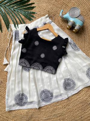 Girls white and black mandala embroidered lehenga choli set 3