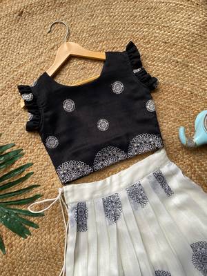 Girls white and black mandala embroidered lehenga choli set 4