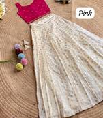 Girls off-white embroidered silk blend polka dot skirt with zari weaving top
