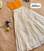 Girls off-white embroidered silk blend polka dot skirt with zari weaving top