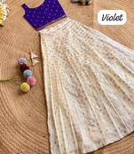 Girls off-white embroidered silk blend polka dot skirt with zari weaving top