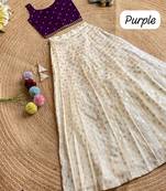 Girls off-white embroidered silk blend polka dot skirt with zari weaving top
