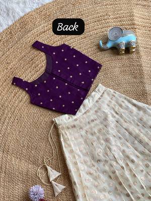Girls off-white embroidered silk blend polka dot skirt with zari weaving top 2