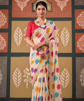 Multi floral print chiffon ethnic saree 1