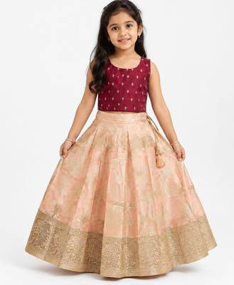 Minipattu burgundy peach lehenga choli for baby girls, 0-1 year 1