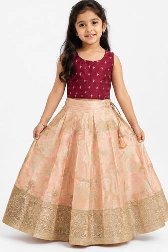 Minipattu burgundy peach lehenga choli for baby girls, 0-1 year