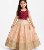 Minipattu burgundy peach lehenga choli for baby girls, 0-1 year