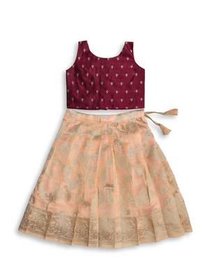 Minipattu burgundy peach lehenga choli for baby girls, 0-1 year 2