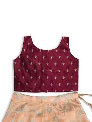 Minipattu burgundy peach lehenga choli for baby girls, 0-1 year 3