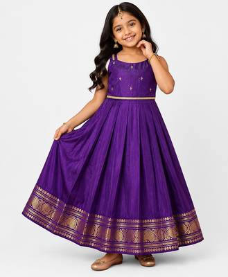 Minipattu violet zari butta frock for girls 1