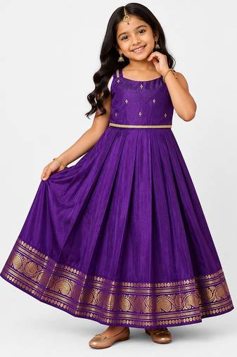 Minipattu violet zari butta frock for girls