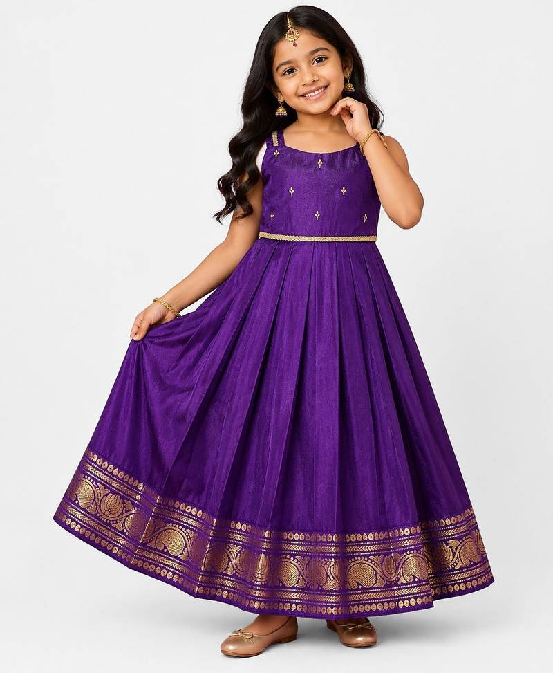 Minipattu violet zari butta frock for girls