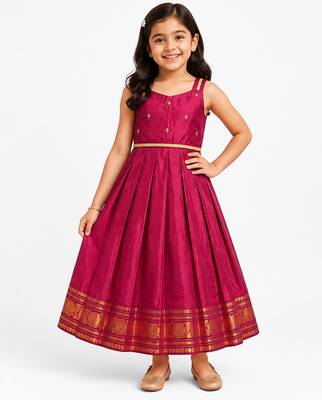 Minipattu burgundy zari butta frock for girls 1