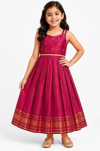 Minipattu burgundy zari butta frock for girls