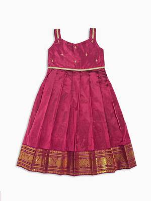 Minipattu burgundy zari butta frock for girls 2