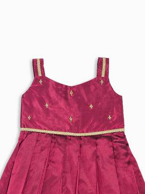 Minipattu burgundy zari butta frock for girls 3