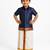 Minipattu navy blue shirt & veshti set