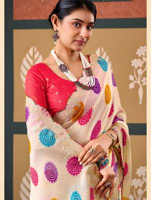 Multi floral print chiffon ethnic saree 3