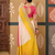 Yellow floral print chiffon ethnic saree