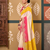 Yellow floral print chiffon ethnic saree