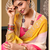 Yellow floral print chiffon ethnic saree