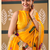 Yellow floral print chiffon ethnic saree