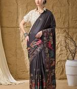 Black kalamkari silk blend ready to wear saree