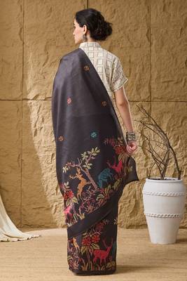 Black kalamkari silk blend ready to wear saree 2