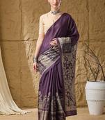 Violet floral silk blend ready to wear saree