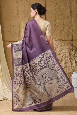 Violet floral silk blend ready to wear saree 2