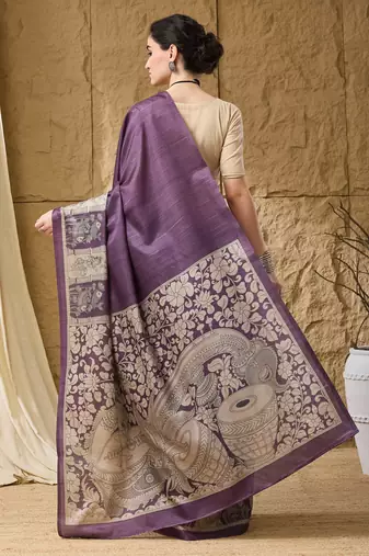 Violet floral silk blend ready to wear saree