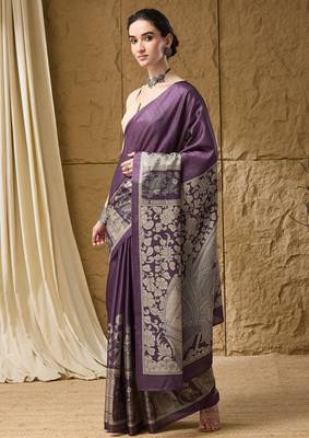 Violet floral silk blend ready to wear saree 3