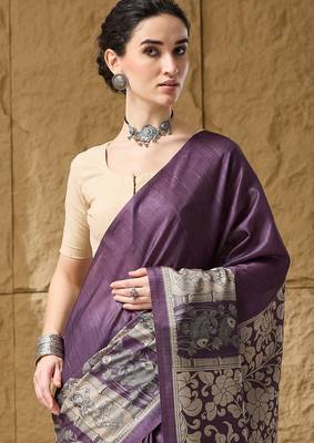 Violet floral silk blend ready to wear saree 5