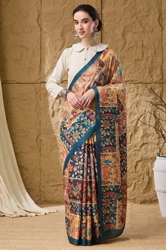 Multi floral silk blend ready to wear saree