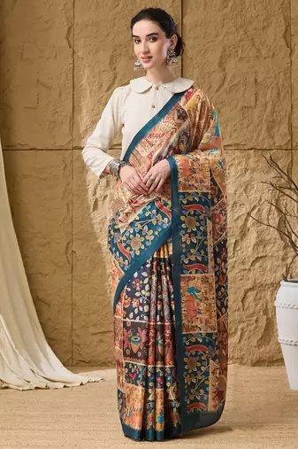 Multi floral silk blend ready to wear saree