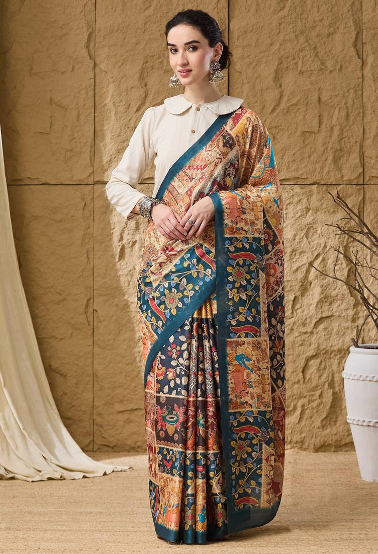Multi floral silk blend ready to wear saree